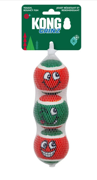Holiday KONG Grinz Naughty & Nice Sport Balls 3- pk Md