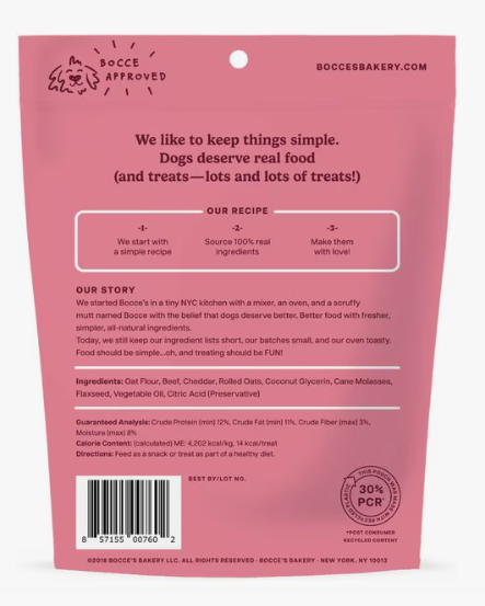Bocce's Say Moo Beef & Cheddar Crunchy Dog Biscuits Treats 5 oz bag