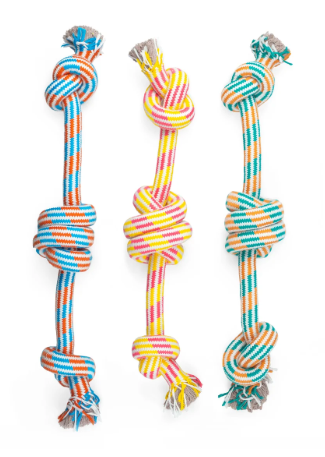 3-Knot Rope Dog Toy Yellow / Pink 25"
