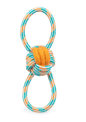 8 Knot Ball Rope Dog Toy Orange / Teal 11.5"