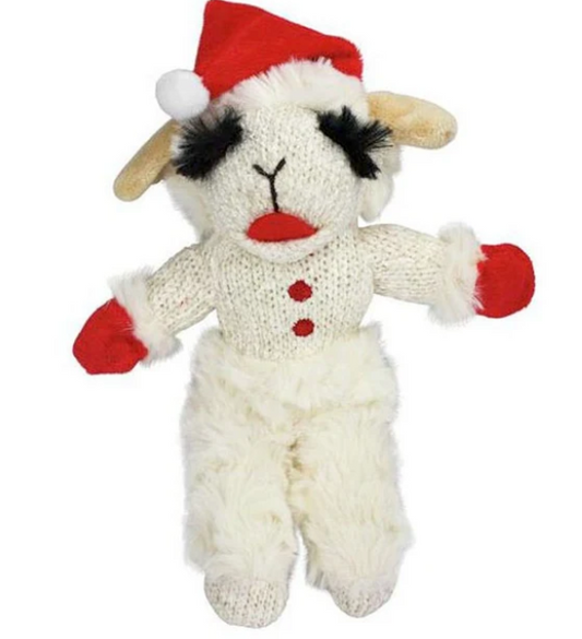 Holiday Lamb Chop Standing w/ Santa Hat Dog Toy 8"