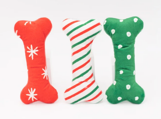 Holiday 3PK Patterned Bones Regular Plush Dog Toy