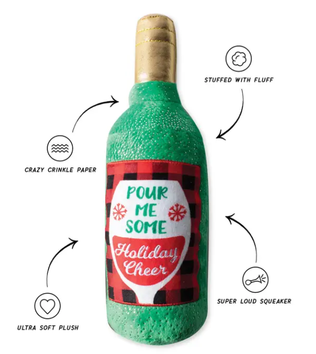 Holiday Glass Of Cheer Plush Dog Toy