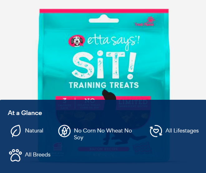 Etta Says! Sit! Training Treats Bacon Recipe Dog Treats, 6-oz bag