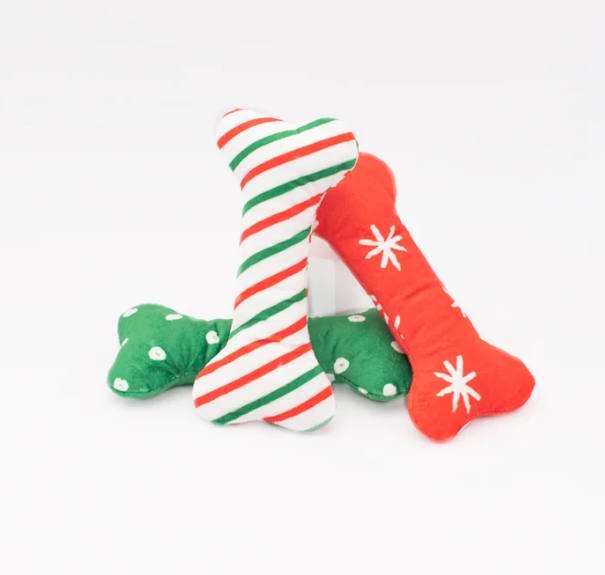 Holiday 3PK Patterned Bones Regular Plush Dog Toy