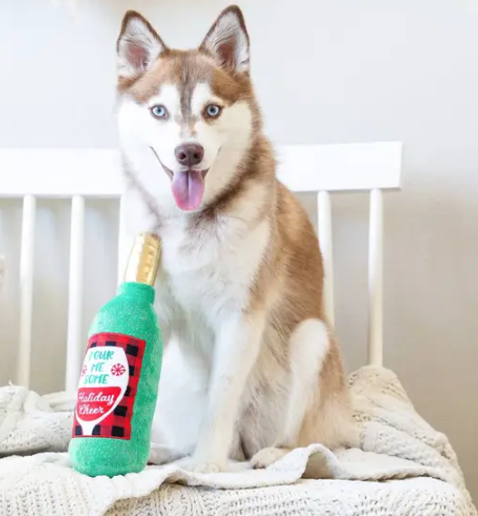 Holiday Glass Of Cheer Plush Dog Toy